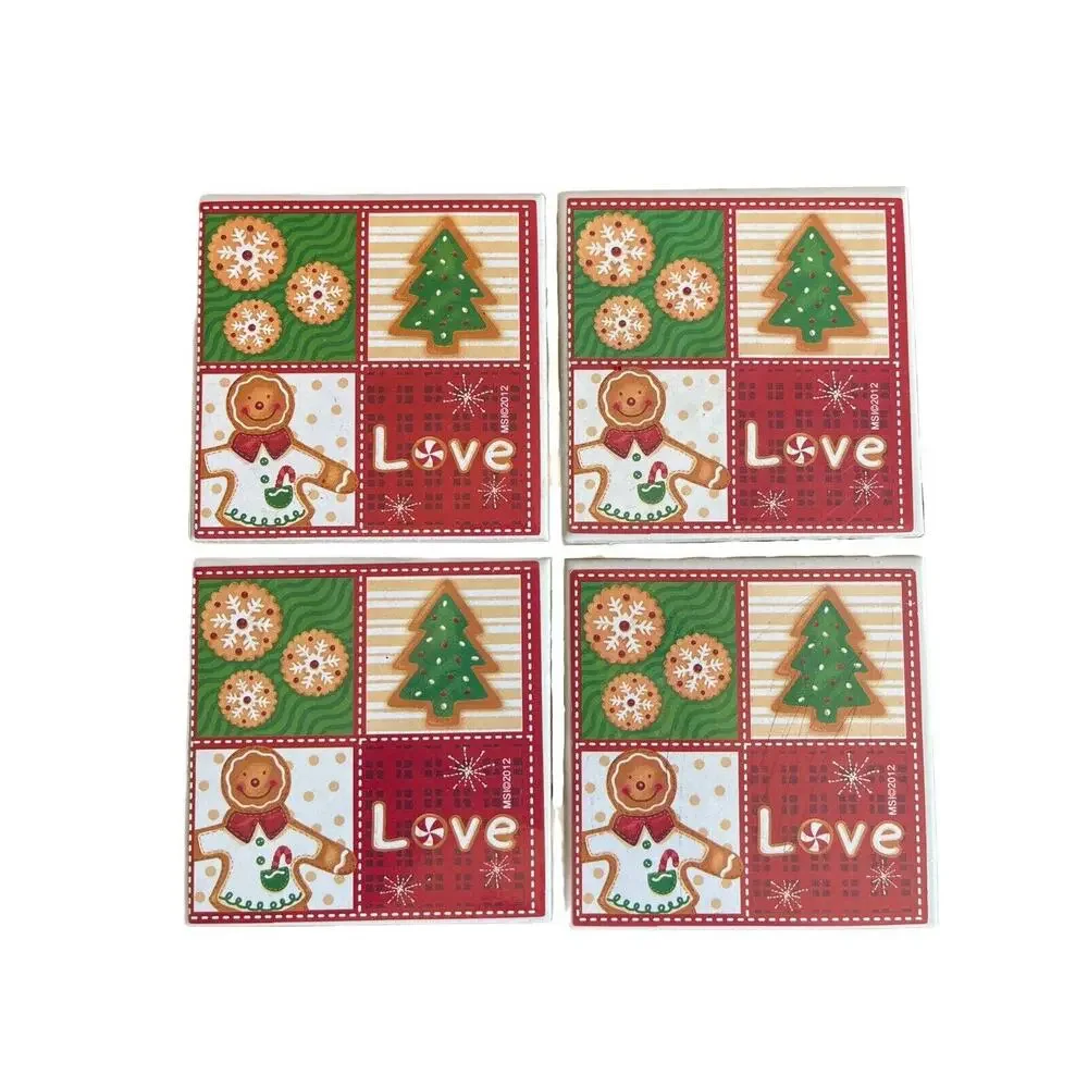 Christmas Holiday Gingerbread Baker Love Tree Cookies Coaster Set of 4 MSI 2012